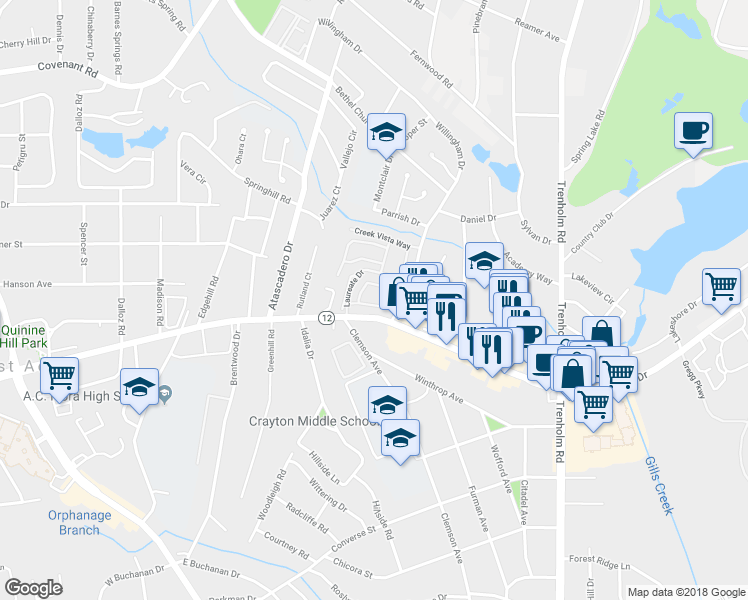 map of restaurants, bars, coffee shops, grocery stores, and more near 113 Carlyle Circle in Columbia