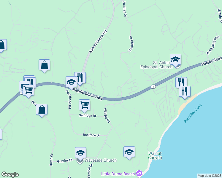 map of restaurants, bars, coffee shops, grocery stores, and more near 28711 California 1 in Malibu