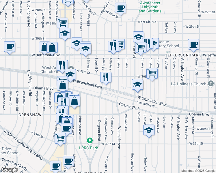 map of restaurants, bars, coffee shops, grocery stores, and more near in Los Angeles