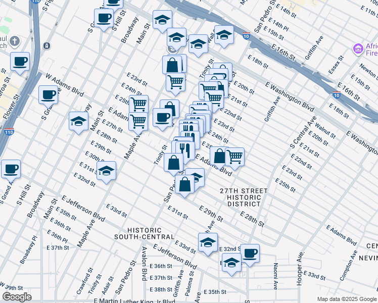 map of restaurants, bars, coffee shops, grocery stores, and more near in Los Angeles