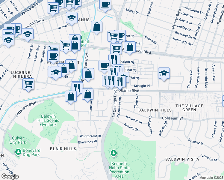map of restaurants, bars, coffee shops, grocery stores, and more near in Los Angeles
