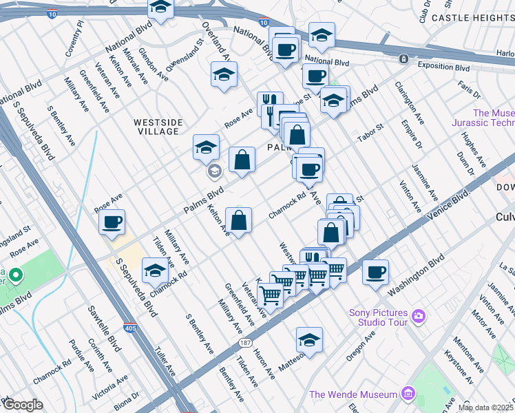 map of restaurants, bars, coffee shops, grocery stores, and more near in Los Angeles