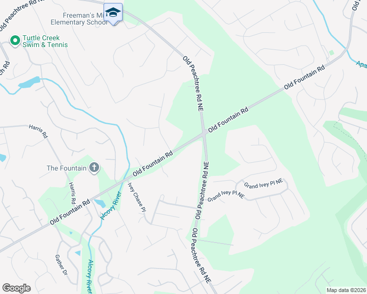 map of restaurants, bars, coffee shops, grocery stores, and more near 2220 Old Fountain Road in Lawrenceville