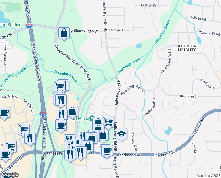 map of restaurants, bars, coffee shops, grocery stores, and more near 2790 Prado Lane in Marietta