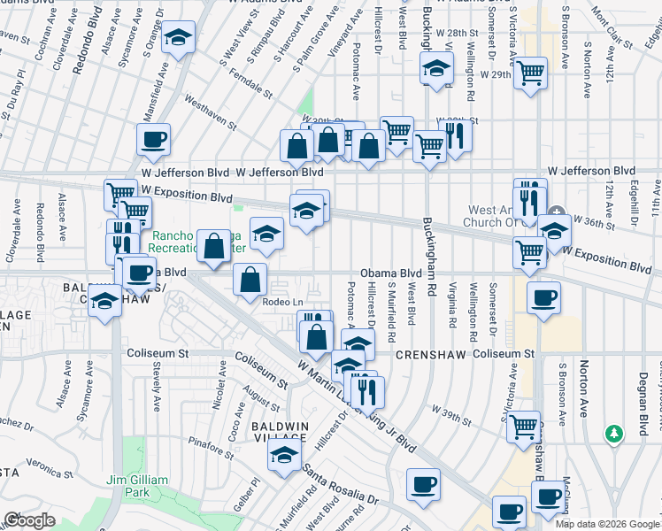 map of restaurants, bars, coffee shops, grocery stores, and more near 3567 Chesapeake Avenue in Los Angeles
