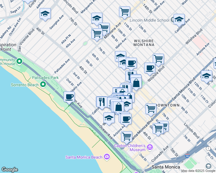 map of restaurants, bars, coffee shops, grocery stores, and more near 1030 5th Street in Santa Monica