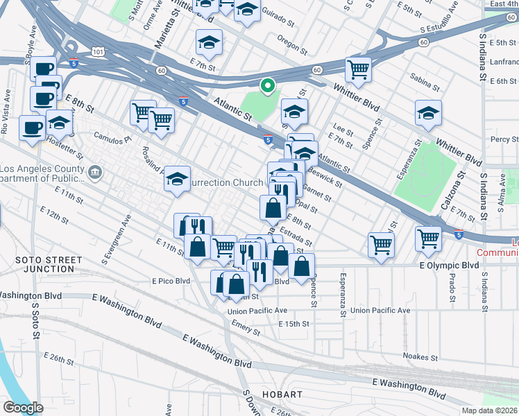 map of restaurants, bars, coffee shops, grocery stores, and more near 3335 Estrada Street in Los Angeles