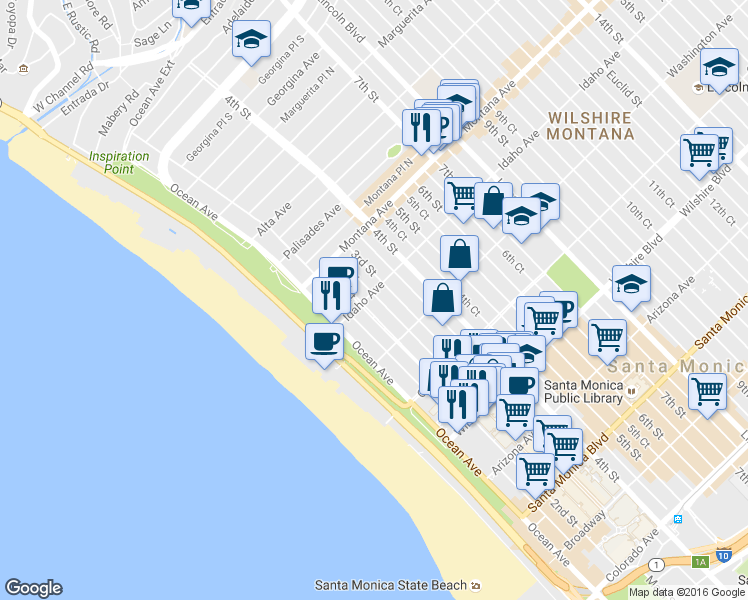 map of restaurants, bars, coffee shops, grocery stores, and more near 911 2nd Street in Santa Monica
