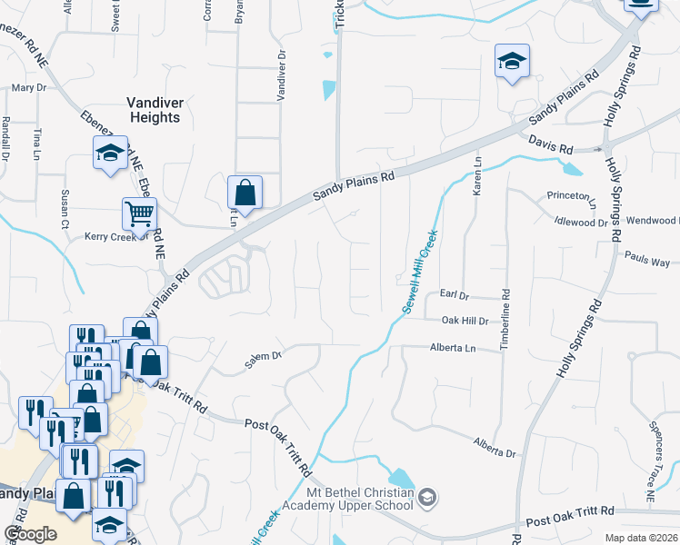 map of restaurants, bars, coffee shops, grocery stores, and more near 2541 Danielle Court in Marietta