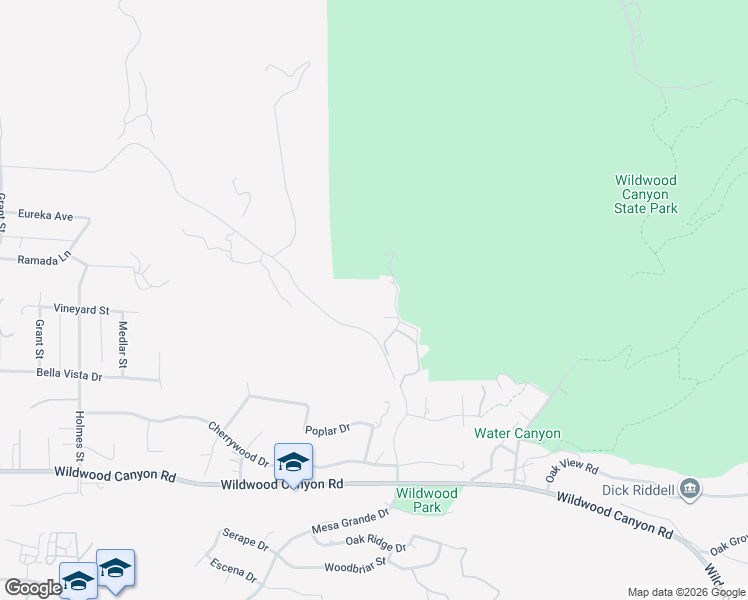 map of restaurants, bars, coffee shops, grocery stores, and more near 36442 Wildwood Canyon Road in Yucaipa