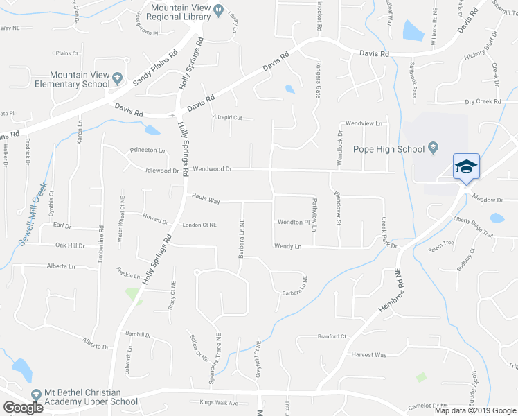 map of restaurants, bars, coffee shops, grocery stores, and more near 2990 Pauls Way in Marietta