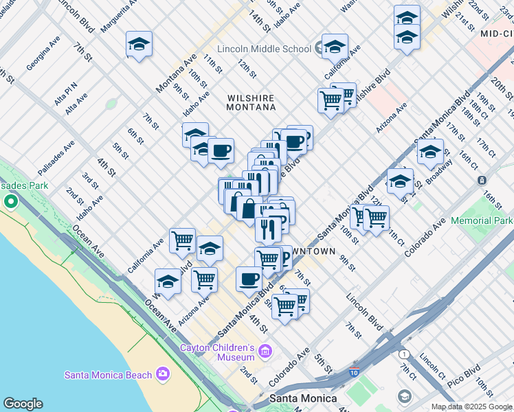 map of restaurants, bars, coffee shops, grocery stores, and more near in Santa Monica