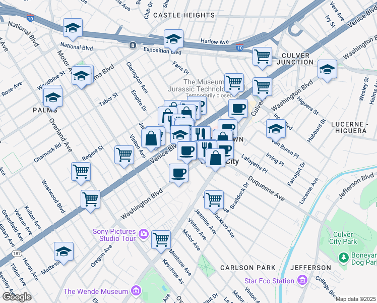 map of restaurants, bars, coffee shops, grocery stores, and more near in Los Angeles