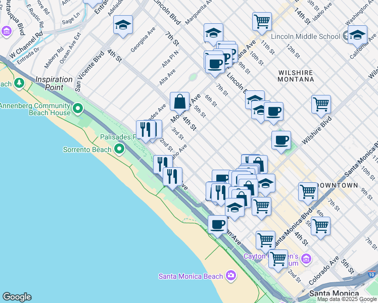 map of restaurants, bars, coffee shops, grocery stores, and more near 911 2nd Street in Santa Monica