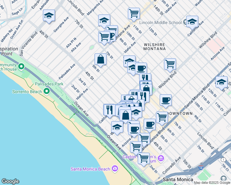 map of restaurants, bars, coffee shops, grocery stores, and more near 1024 5th Street in Santa Monica