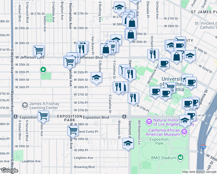 map of restaurants, bars, coffee shops, grocery stores, and more near in Los Angeles