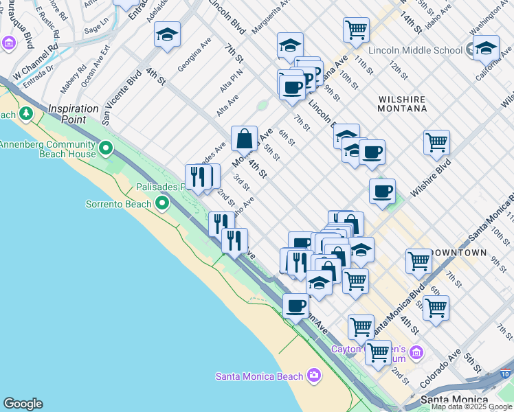 map of restaurants, bars, coffee shops, grocery stores, and more near 911 2nd Street in Santa Monica