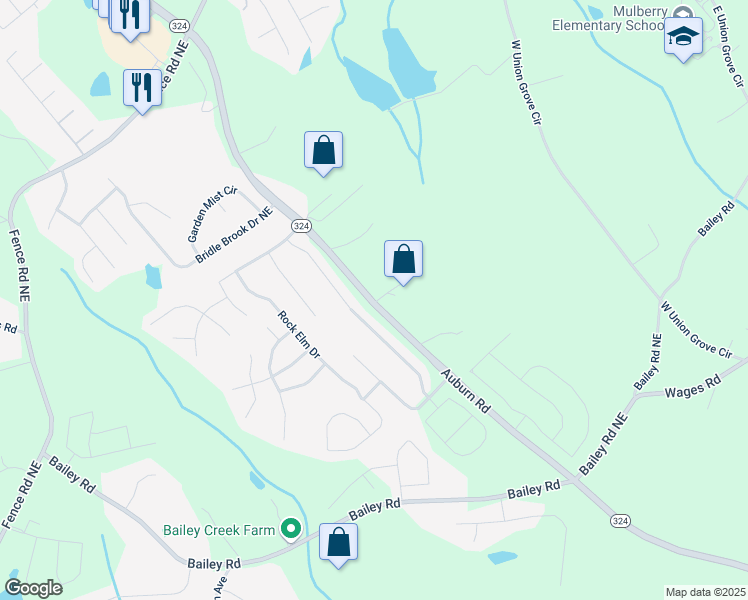 map of restaurants, bars, coffee shops, grocery stores, and more near 3430 Mulberry Cove Way in Auburn
