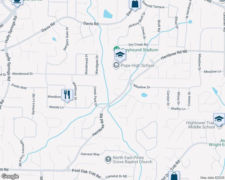 map of restaurants, bars, coffee shops, grocery stores, and more near 2921 Ansley Manor Court in Marietta