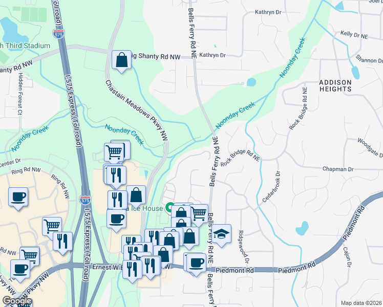map of restaurants, bars, coffee shops, grocery stores, and more near 2769 Prado Lane in Marietta