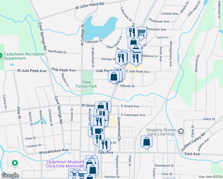 map of restaurants, bars, coffee shops, grocery stores, and more near 155 Vance Avenue in Cedartown
