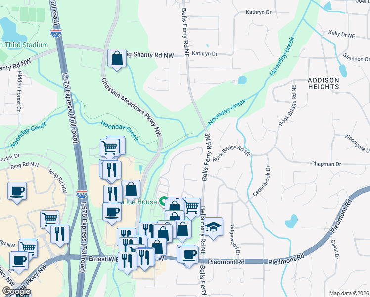 map of restaurants, bars, coffee shops, grocery stores, and more near 2769 Prado Lane in Marietta