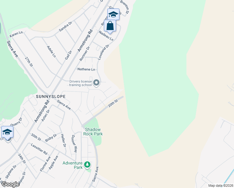 map of restaurants, bars, coffee shops, grocery stores, and more near 6402 June Mountain Way in Jurupa Valley