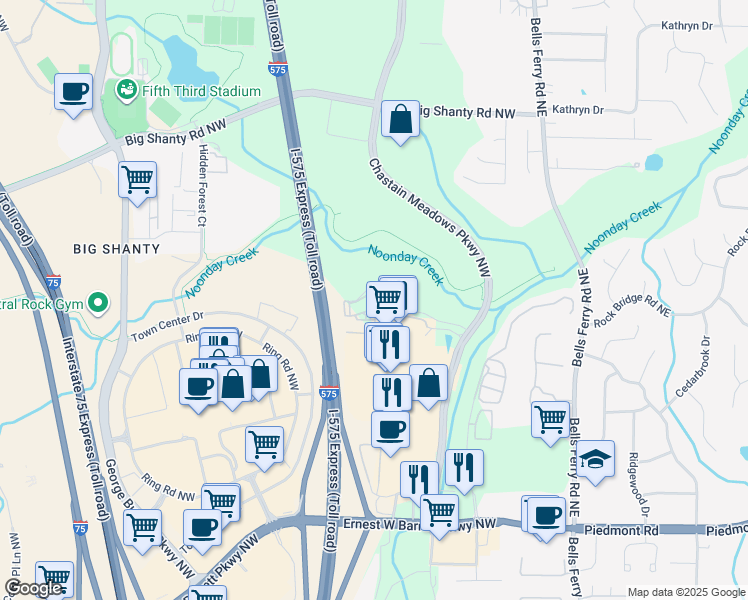 map of restaurants, bars, coffee shops, grocery stores, and more near 2796 Chastain Meadows Parkway Northwest in Marietta