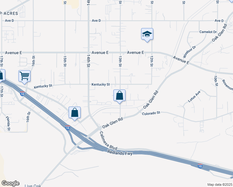 map of restaurants, bars, coffee shops, grocery stores, and more near 12766 13th Street in Yucaipa