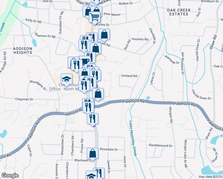map of restaurants, bars, coffee shops, grocery stores, and more near 860 Leamington Court in Marietta