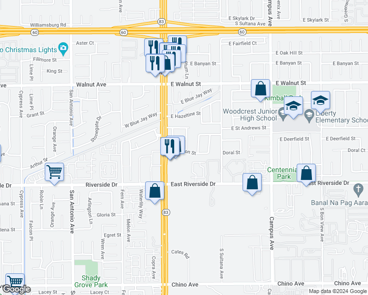 map of restaurants, bars, coffee shops, grocery stores, and more near 226 East Merion Street in Ontario