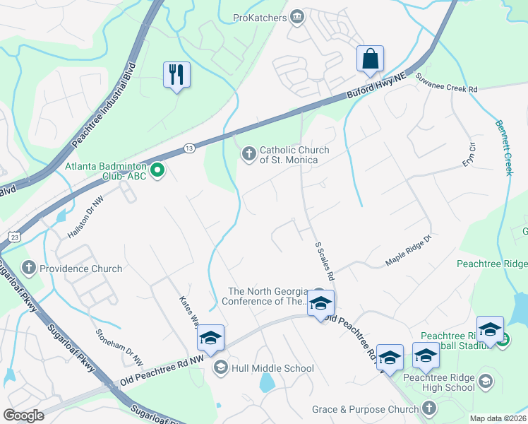 map of restaurants, bars, coffee shops, grocery stores, and more near 1822 Mitzi Court in Duluth