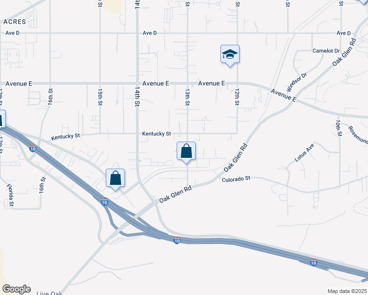 map of restaurants, bars, coffee shops, grocery stores, and more near 12766 13th Street in Yucaipa