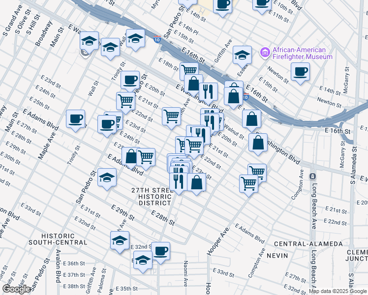 map of restaurants, bars, coffee shops, grocery stores, and more near in Los Angeles