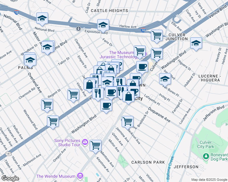 map of restaurants, bars, coffee shops, grocery stores, and more near in Los Angeles