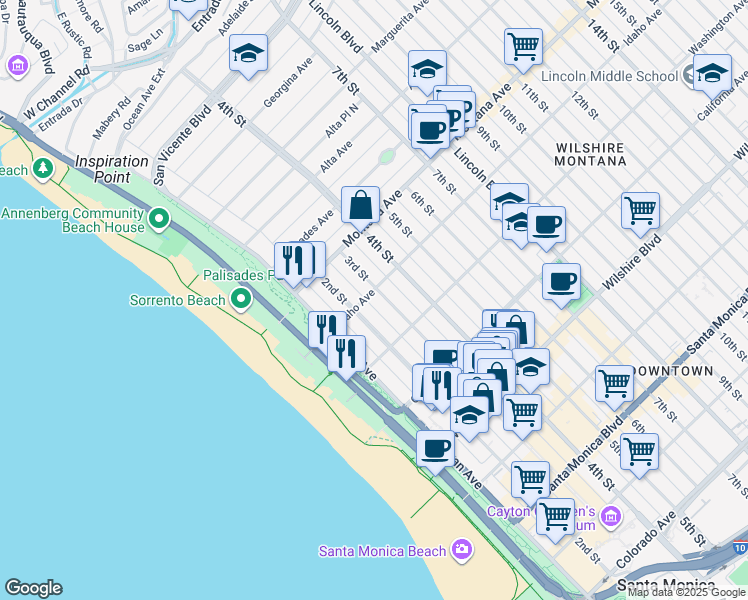 map of restaurants, bars, coffee shops, grocery stores, and more near 911 2nd Street in Santa Monica