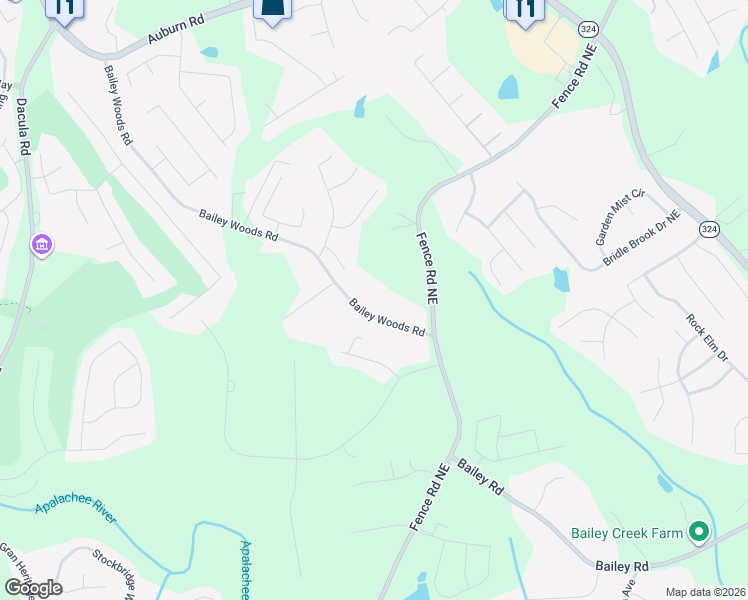 map of restaurants, bars, coffee shops, grocery stores, and more near 650 Bailey Woods Road in Dacula