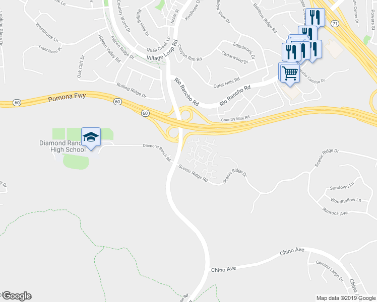 map of restaurants, bars, coffee shops, grocery stores, and more near 10 Wilderness Place in Pomona