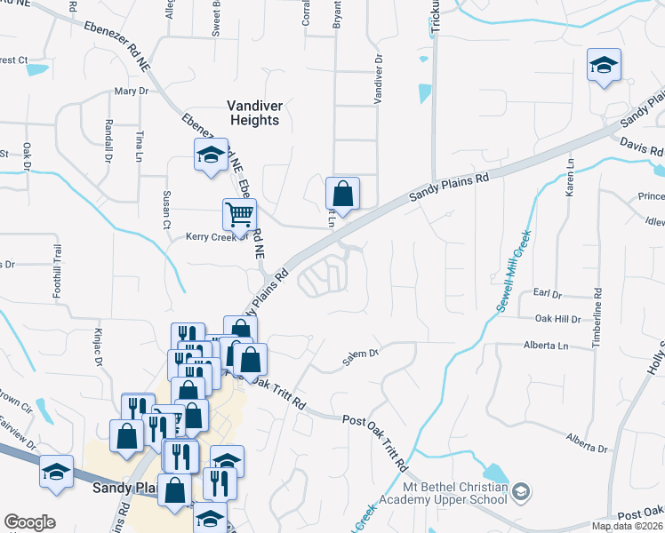 map of restaurants, bars, coffee shops, grocery stores, and more near 2220 Rosemoore Walk in Marietta