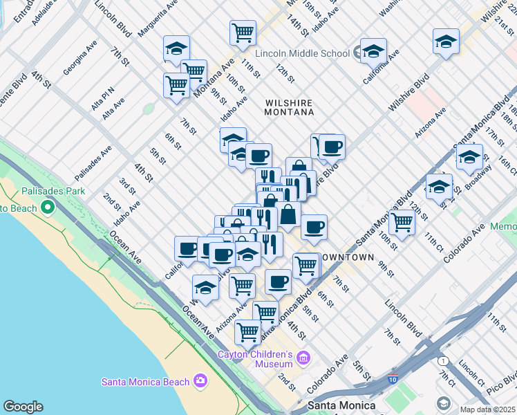 map of restaurants, bars, coffee shops, grocery stores, and more near 1124 7th Street in Santa Monica