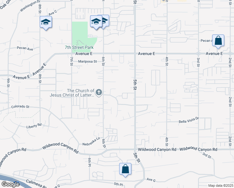 map of restaurants, bars, coffee shops, grocery stores, and more near 34184 Fairview Drive in Yucaipa