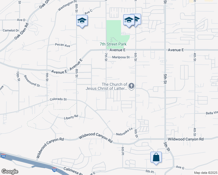 map of restaurants, bars, coffee shops, grocery stores, and more near 12755 7th Street in Yucaipa