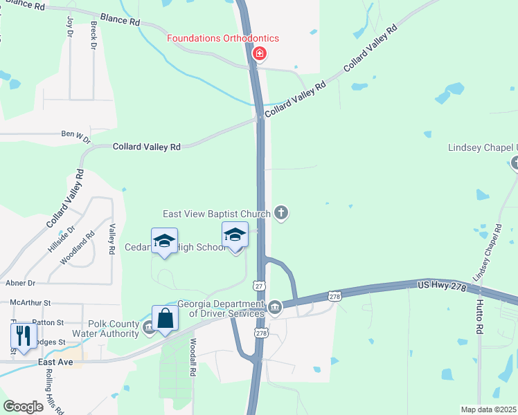 map of restaurants, bars, coffee shops, grocery stores, and more near North US Highway 27 in Cedartown