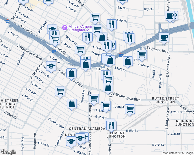 map of restaurants, bars, coffee shops, grocery stores, and more near 1663 Staunton Avenue in Los Angeles