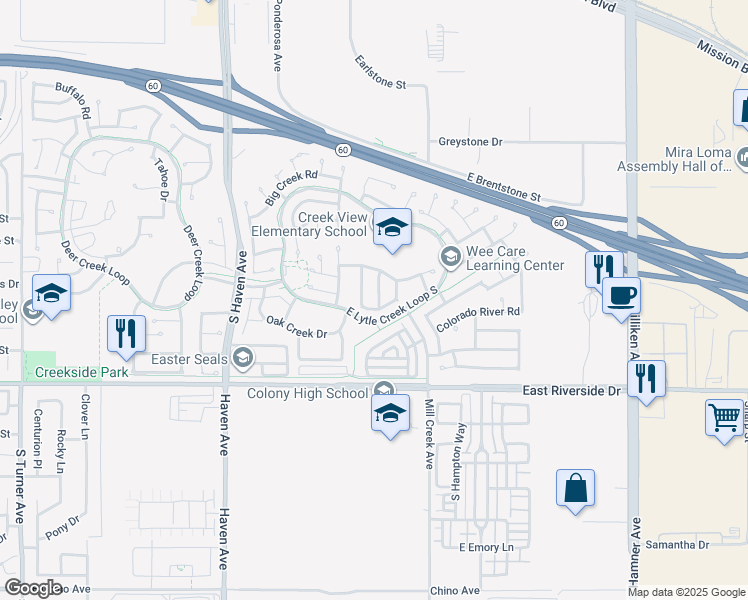 map of restaurants, bars, coffee shops, grocery stores, and more near 2776 Condor Creek Lane in Ontario