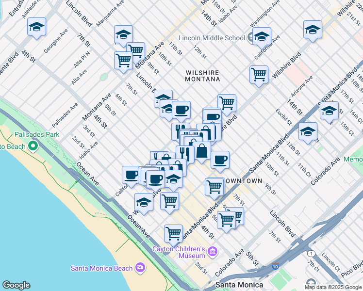 map of restaurants, bars, coffee shops, grocery stores, and more near 1124 7th Street in Santa Monica