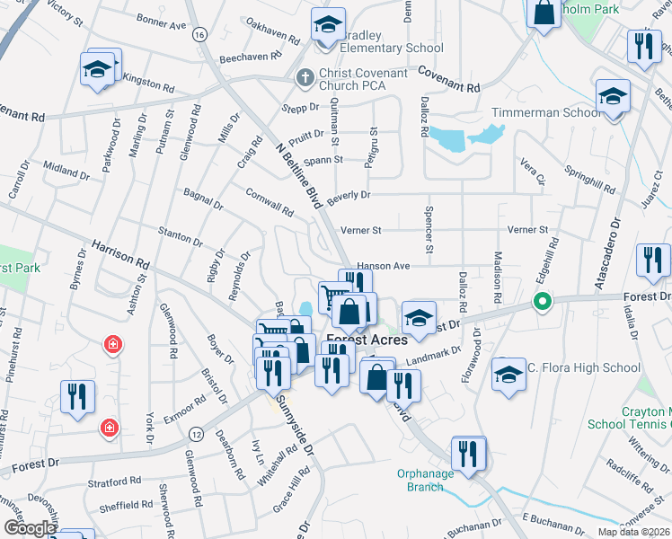 map of restaurants, bars, coffee shops, grocery stores, and more near 17 Highbourne Court in Columbia