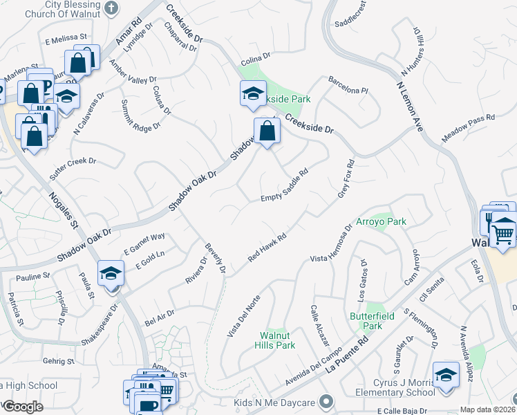 map of restaurants, bars, coffee shops, grocery stores, and more near 560 Golden Spur Circle in Walnut