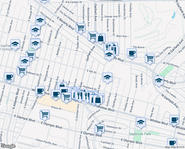 map of restaurants, bars, coffee shops, grocery stores, and more near 610 Simmons Avenue in Los Angeles