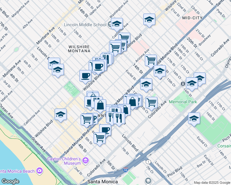 map of restaurants, bars, coffee shops, grocery stores, and more near 1310 11th Street in Santa Monica